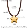Detail showing dimensions of leopard print silk scarf necklace with star pendant - Gold Polished Star Style (P1128)