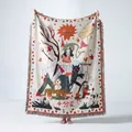 Detailed macro view of the intricate Bohemian woven pattern and fringed edges of the blanket. - Illustrative Multicolor (XT2022-24) / 130x160cm