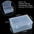 Transparent rectangular plastic storage box with dimension labels for jewelry and small items - Empty Box 1-702 (14.2*10.3*5.8cm)