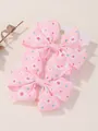 Set of two pink floral bow hair clips with white daisy patterns on grosgrain ribbon - Pink Daisy Pattern (2A-1)