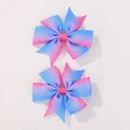 Handmade children's grosgrain ribbon hair bows featuring pink and blue gradient colors - Blue Pink Gradient (2A-13)