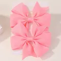Beautiful set of two pink grosgrain ribbon bow hair clips for children on white card - Solid Pink (2A-150)