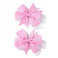 Pair of pink grosgrain ribbon bow hair clips with fishtail edges for girls hair accessories - Light Pink (2A-8)
