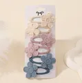 Set van 6 schattige stoffen geborduurde madeliefje haarclips in crème roze en blauw - Morandi Tinten (6C)