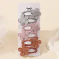 Handgemaakte stoffen madeliefje haarspeldjes set voor meisjes in grijs roze en bruin - Color Block Tinten (6G)