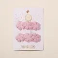 Set di due mollette per capelli con fiori rosa ricamati per neonata su cartoncino - 2 Pezzi/Set / rosa scuro
