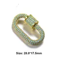Exquisite gold-plated oval screw buckle pendant with turquoise zircon for DIY jewelry crafts - Small Oval Full Zirconia Clasp (Style 3) / 28.8x17.5mm / Gold-Turquoise Zirconia