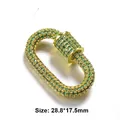 Gold-plated oval screw clasp pendant with green zircon pavé stones, 28.8*17.5mm - Small Oval Full Zirconia Clasp (Style 4) / 28.8x17.5mm / Gold - Green Zirconia