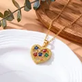 Elegante collar con colgante de corazón con piedras de colores en cadena de oro fina. - Estilo de Corazón Cuadrado Multicolor (XL5843)