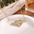 Elegante goldene Herzkette mit blau und pink besetzten Engelsflügeln Anhänger - Doppelring Flügel Herz Mehrfarbig Gold Stil (XL801)
