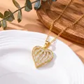 Eleganter vergoldeter Herz-Anhänger Halskette mit schimmerndem Kristallbesatz für Damen - Hohles Wellen-Herz Gold Stil (XL5945)