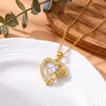 Elegante goldene Herzanhänger Halskette mit Rosenmotiv und herzförmigem Kristallstein. - Rose Doppelherz Weißer Zirkonia Gold Stil (XL5953)