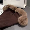 Elegant ladies' winter gloves in dark brown with cozy faux fur trim and touchscreen tips. - One Size / U-shaped Opening Style / Mocha