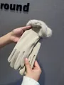 Elegant beige winter gloves for women featuring soft faux fur trim and warm thermal lining - One Size / U-shaped Opening Style / Apricot