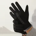 Black De Rong touch screen gloves with warm fleece lining and white stitching - One Size / Triple-line Stitching Style / Black