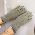 Elegant sage green women's winter gloves with plush fleece lining and touch screen - One Size / Triple-line Stitching Style / Gray