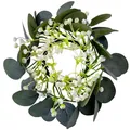 Künstlicher Eukalyptus-Kranz mit weißen Blüten für Hochzeits- und Partydekoration - Eukalyptus-Schleierkraut-Kranz