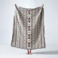Bohemian tribal pattern woven throw blanket with decorative fringe detail for camping - XT2022-22 (Orange Cyan Bohemian) / 160*130CM