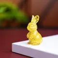 Handcrafted yellow resin standing rabbit figurine with natural crystal fragments for desk decor - Style ② Yellow Crystal
