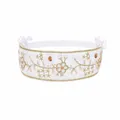 Detailed view of children's white lace headband with gold floral embroidery and sequin accents - MB084 / -