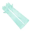 Elegant long mint green satin bridal gloves for wedding and formal evening wear. - One Size / Verdant