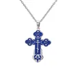 Close-up of blue enamel Orthodox cross pendant necklace crafted in stainless steel - Navy Blue Cross Style / Steel
