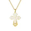 Detailed view of an Orthodox cross necklace with white enamel inlay and gold chain - White Cross Style / Gold