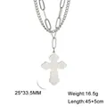Double-layered stainless steel necklace with engraved cross pendant and specifications - Double Chain Layered Style / Steel