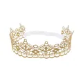 Détail de la broderie en dentelle couronne dorée sur un bandeau de bébé élastique souple. - Bandeau Couronne Mb078 / -