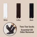 Men's cotton two-toe tabi socks for autumn featuring essential oil deodorization technology - 3 Pairs Pack / Black/Coffee/White Combo