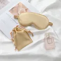 Champagne gold faux silk eye mask and matching storage pouch set for deep sleeping - Gold