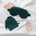 Premium dark green faux silk sleep eye mask set with matching drawstring storage bag - Dark Green