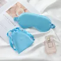 Blue soft imitation silk sleep mask set including matching drawstring storage pouch. - Sky Blue