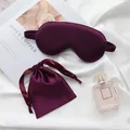 Elegant dark purple faux silk sleep eye mask and matching drawstring storage pouch set - Deep purple