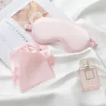 Premium pink faux silk sleep eye mask set with matching drawstring storage pouch - Pink No.23