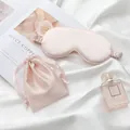 Soft pink silk-like sleep mask set with matching drawstring storage pouch - Flesh Pink