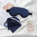 Elegant navy blue faux silk sleep mask set including a matching drawstring storage pouch - Navy Blue