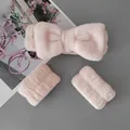 Set fascia per capelli con fiocco in flanella rosa e polsini abbinati - Set Di 3 Archi Per Polvere Dentifricia