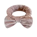 Fascia per capelli in flanella di peluche con fiocco per lavare il viso in taupe - Una Fascia Per Capelli Con Fiocco Color Kaki