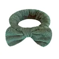 Fascia per capelli con fiocco in flanella verde per lavaggio viso e trucco, morbida - Una Fascia Per Capelli Con Fiocco Verde Militare
