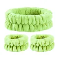 Set fascia e polsini in flanella verde chiaro per il lavaggio del viso e skincare - Set Da 3 Pezzi Color Verde Erba