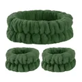Set fascia per capelli e polsini da spa in flanella verde scuro per viso skincare - Set Da 3 Pezzi Verde Scuro
