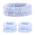 Set di fascia e polsini in flanella azzurro per il lavaggio del viso e la cura della pelle - Set 3 Pezzi Azzurro