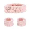 Set di fascia e polsini coordinati in morbida flanella rosa per la cura e il lavaggio del viso - Set Di 3 Pezzi Di Polvere Dentifricia