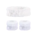 Set fascia e polsini in morbido pile bianco per la pulizia del viso - Set da 3 pezzi bianco