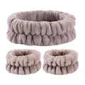 Set di fascia e polsini in flanella ultra morbida per la pulizia quotidiana del viso - Set Da 3 Pezzi Color Cachi