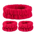 Set fascia per lavaggio viso in morbida flanella rossa e polsini assorbenti coordinati - Set Da 3 Pezzi Rosso Acceso