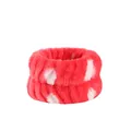 Polsini in peluche a righe bianche e rosse per lavare il viso e il trucco - Sfondo Rosso Con Puntini Bianchi (polso)