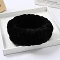 Fascia per capelli in flanella nera morbida per lavaggio viso, cura pelle e trucco - Nero (polso)