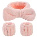 Fascia per capelli con fiocco in flanella rosa e polsini assorbenti coordinati - Set Di 3 Pezzi Di Polvere Dentifricia A Bordo Largo N. 51